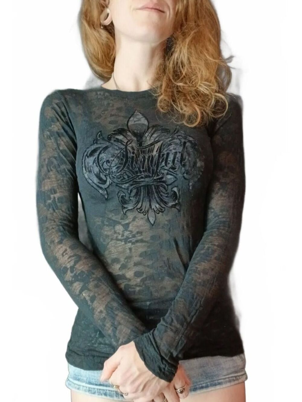 Sinful Burnout Angel Wings Fleur De Lis Gothic Y2K Top USA Made Small  F/2